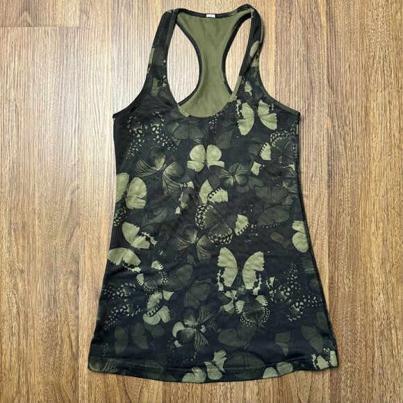 Lululemon Cool Racerback Tank Women Biggie So Fly Butterfly Fatigue Green Size 4 - Picture 1 of 6